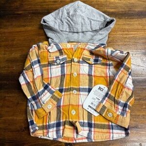 Wonder Nation Gold Plaid Hooded Button Down Shirt Size 18 Months